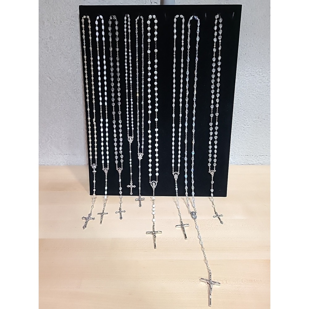 Lot 9x Jesus Beaded Cross‎ Rosary Lariat Necklace SS Crucifix Saints Made Italy